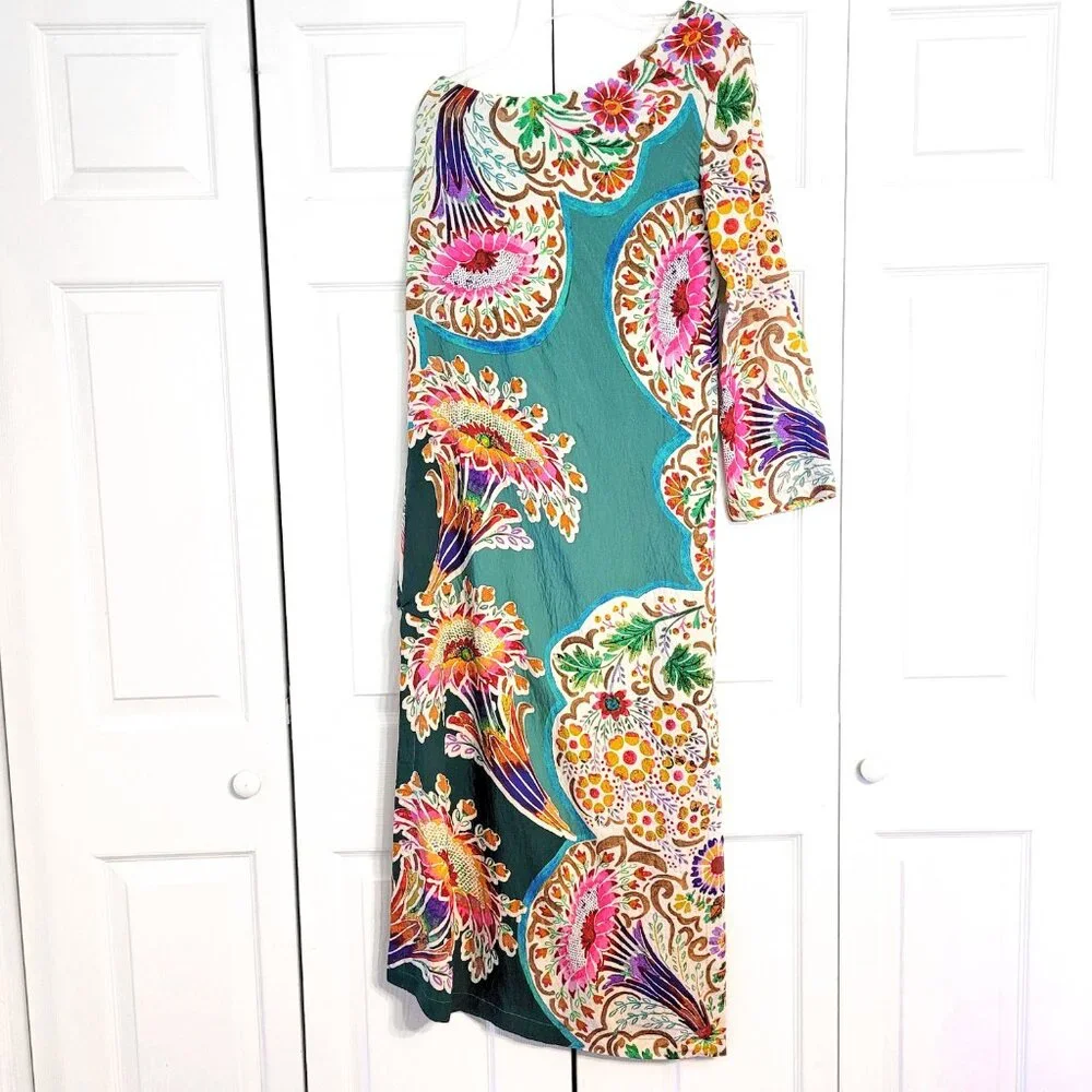 Anthropologie One Shoulder Bird Floral Print Midi Maxi Dress - Picture 5 of 9